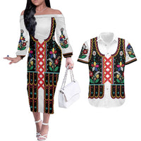 Vintage Polish Gorsecik Couples Matching Off The Shoulder Long Sleeve Dress and Hawaiian Shirt Slavic Floral Folk Art