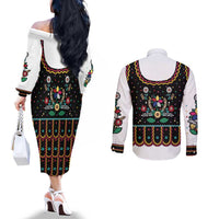 Vintage Polish Gorsecik Couples Matching Off The Shoulder Long Sleeve Dress and Long Sleeve Button Shirt Slavic Floral Folk Art