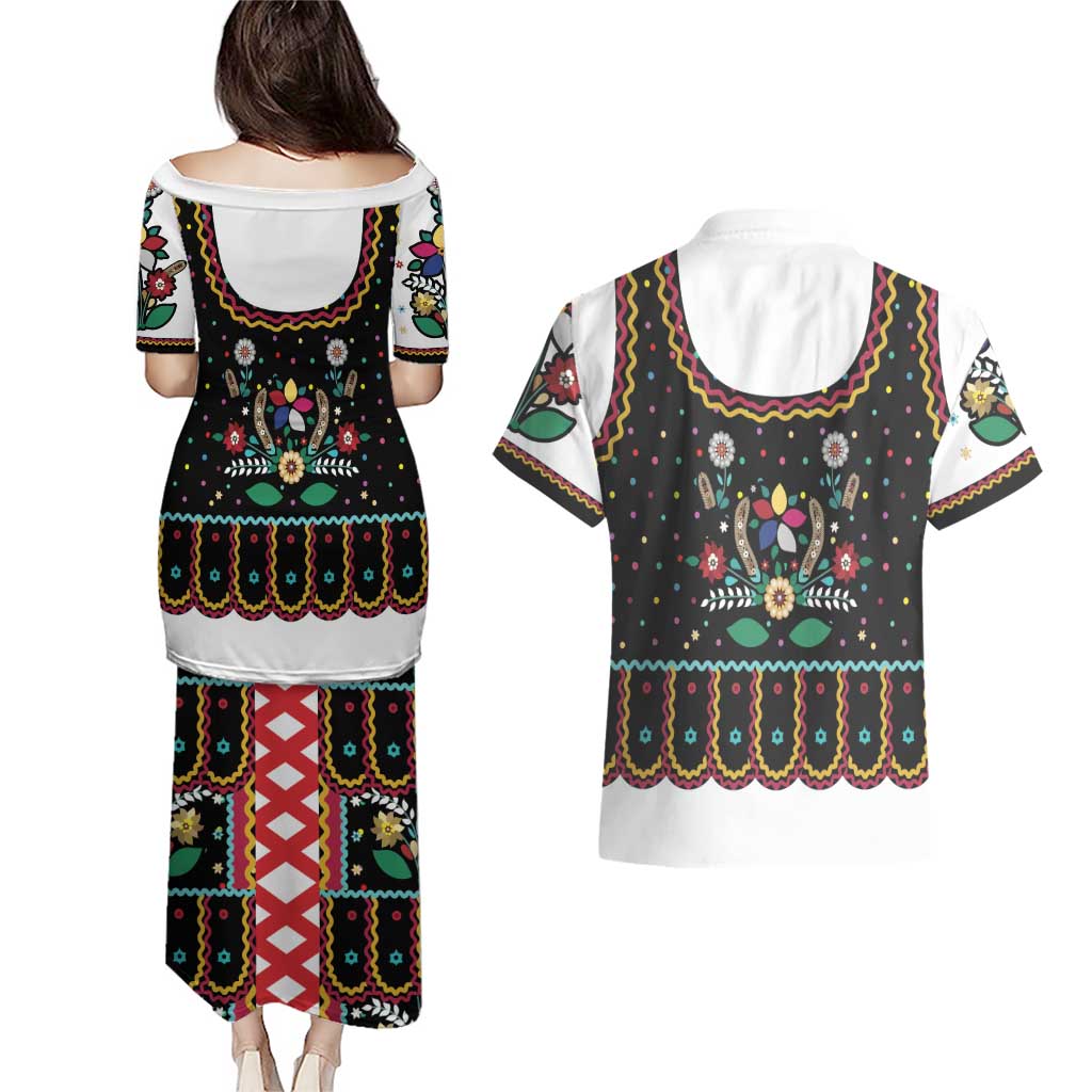 Vintage Polish Gorsecik Couples Matching Puletasi and Hawaiian Shirt Slavic Floral Folk Art