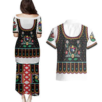 Vintage Polish Gorsecik Couples Matching Puletasi and Hawaiian Shirt Slavic Floral Folk Art