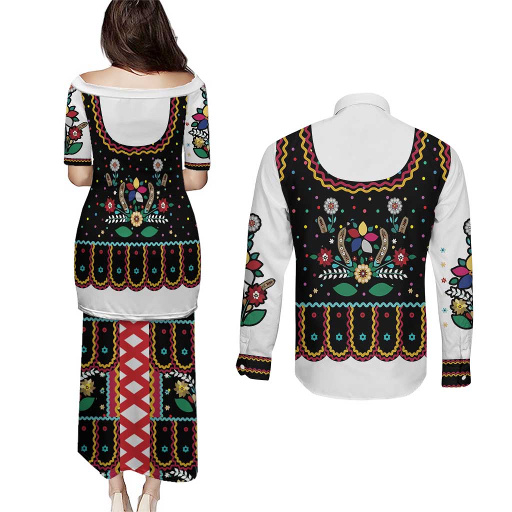 Vintage Polish Gorsecik Couples Matching Puletasi and Long Sleeve Button Shirt Slavic Floral Folk Art