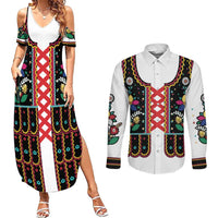 Vintage Polish Gorsecik Couples Matching Summer Maxi Dress and Long Sleeve Button Shirt Slavic Floral Folk Art