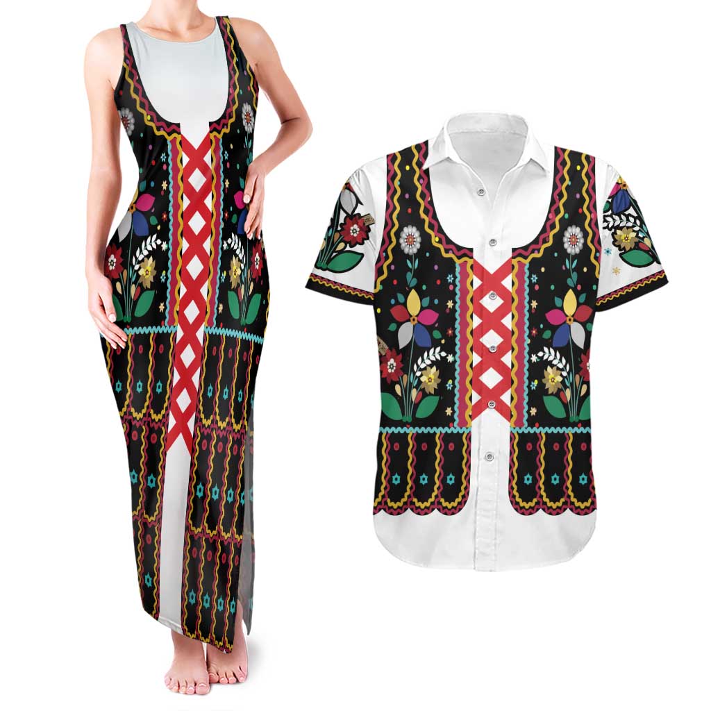 Vintage Polish Gorsecik Couples Matching Tank Maxi Dress and Hawaiian Shirt Slavic Floral Folk Art