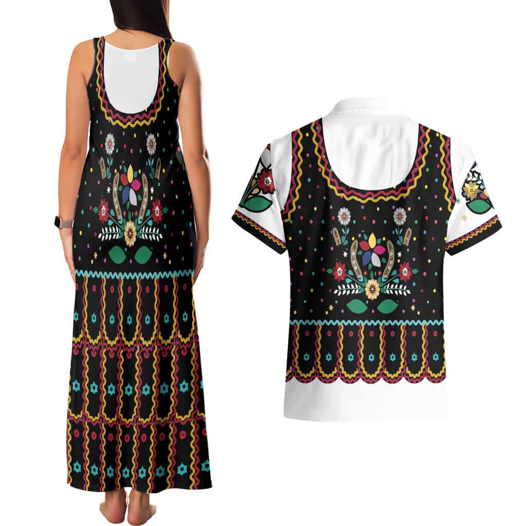 Vintage Polish Gorsecik Couples Matching Tank Maxi Dress and Hawaiian Shirt Slavic Floral Folk Art