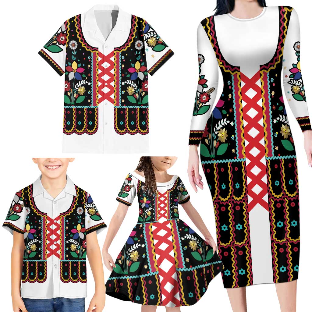 Vintage Polish Gorsecik Family Matching Long Sleeve Bodycon Dress and Hawaiian Shirt Slavic Floral Folk Art