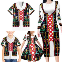 Vintage Polish Gorsecik Family Matching Long Sleeve Bodycon Dress and Hawaiian Shirt Slavic Floral Folk Art