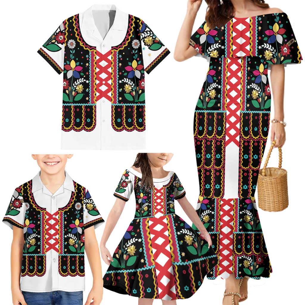 Vintage Polish Gorsecik Family Matching Mermaid Dress and Hawaiian Shirt Slavic Floral Folk Art