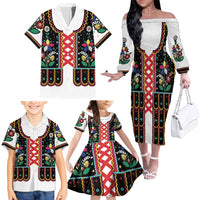Vintage Polish Gorsecik Family Matching Off The Shoulder Long Sleeve Dress and Hawaiian Shirt Slavic Floral Folk Art