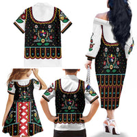 Vintage Polish Gorsecik Family Matching Off The Shoulder Long Sleeve Dress and Hawaiian Shirt Slavic Floral Folk Art