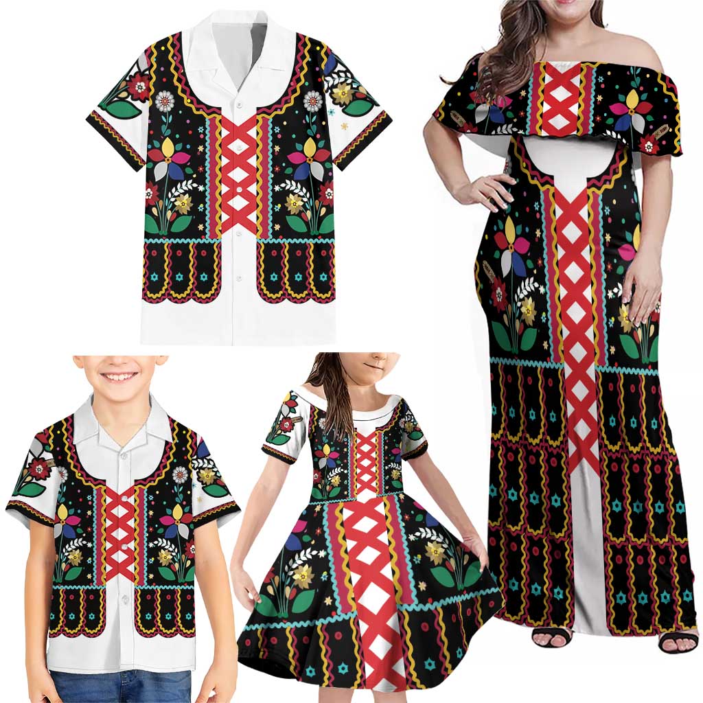 Vintage Polish Gorsecik Family Matching Off Shoulder Maxi Dress and Hawaiian Shirt Slavic Floral Folk Art