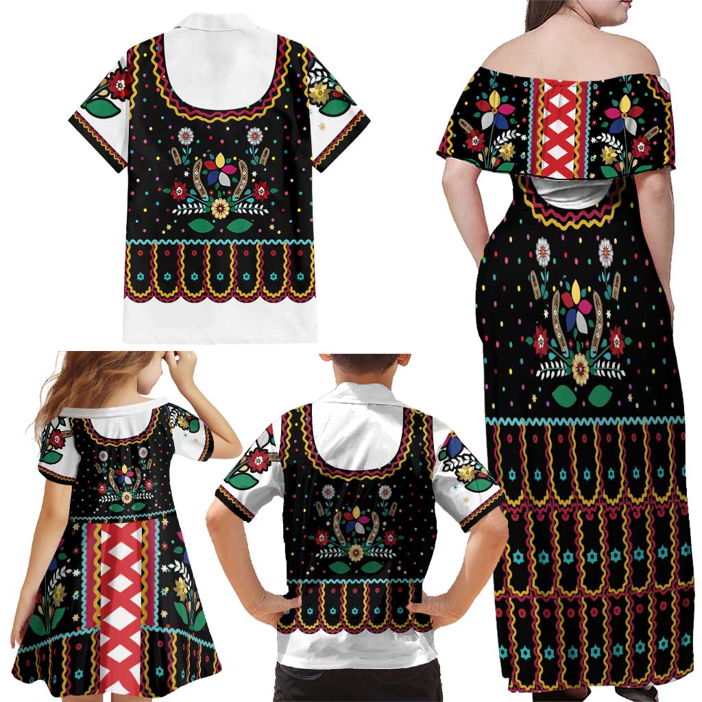 Vintage Polish Gorsecik Family Matching Off Shoulder Maxi Dress and Hawaiian Shirt Slavic Floral Folk Art