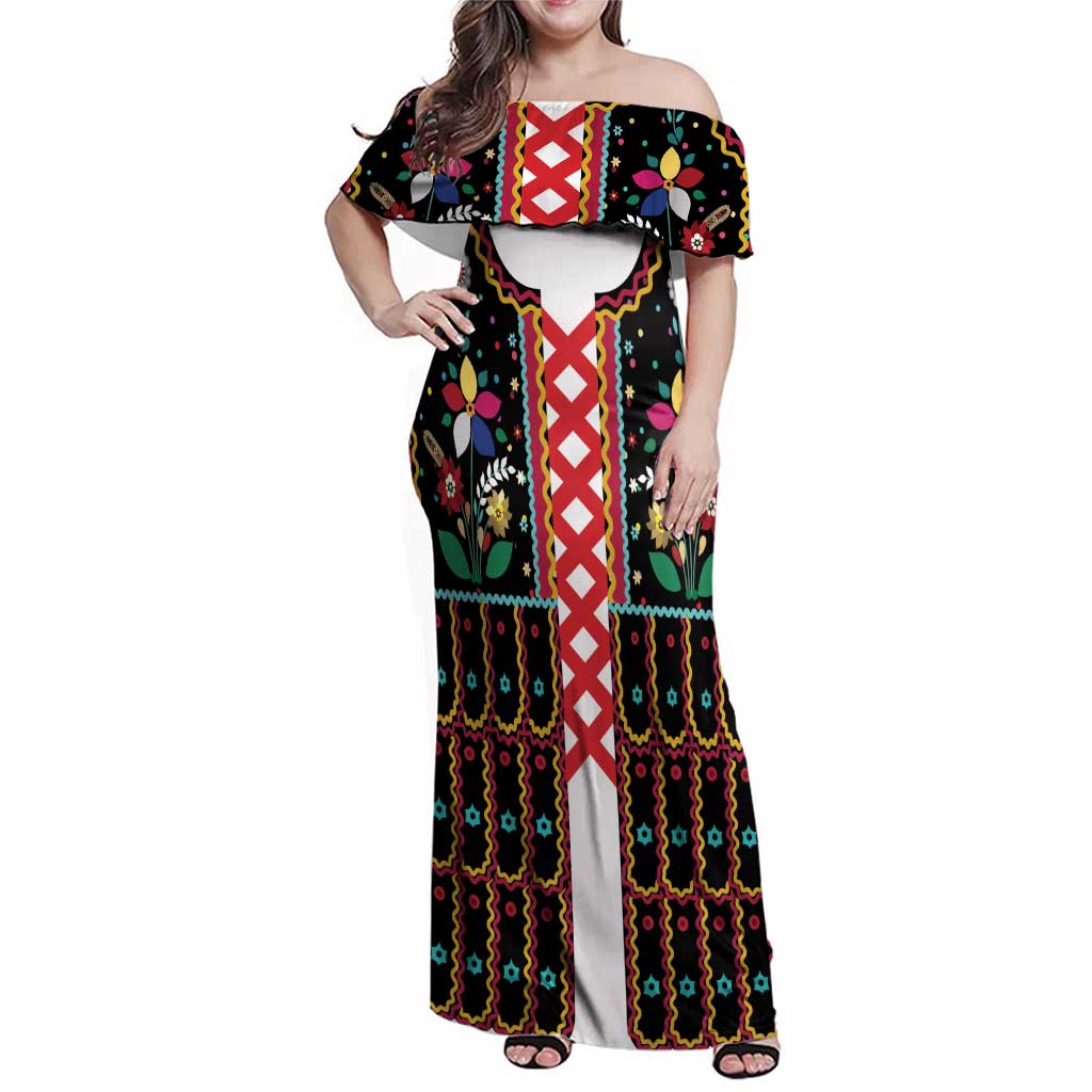 Vintage Polish Gorsecik Family Matching Off Shoulder Maxi Dress and Hawaiian Shirt Slavic Floral Folk Art