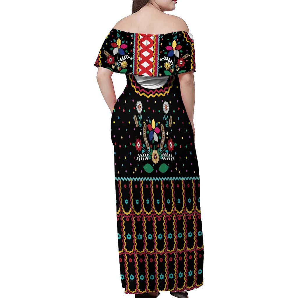 Vintage Polish Gorsecik Family Matching Off Shoulder Maxi Dress and Hawaiian Shirt Slavic Floral Folk Art