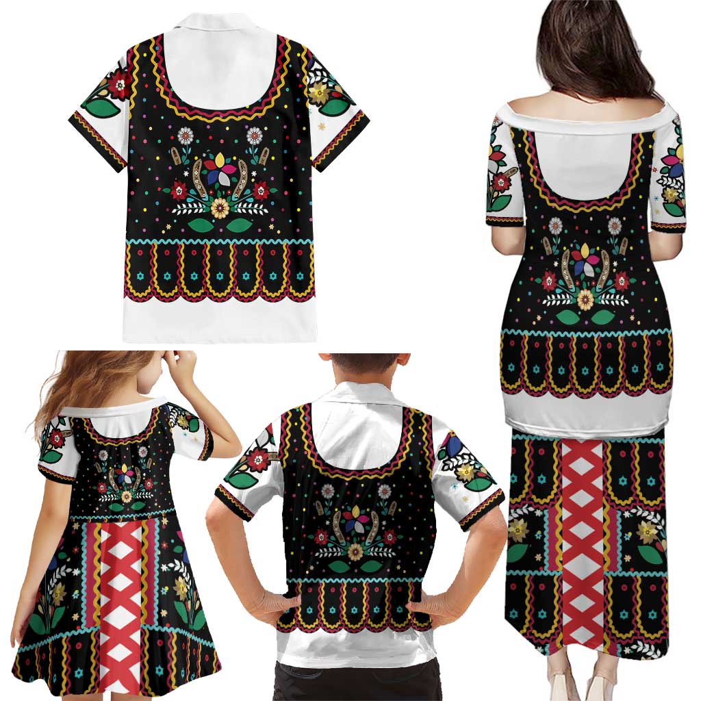 Vintage Polish Gorsecik Family Matching Puletasi and Hawaiian Shirt Slavic Floral Folk Art