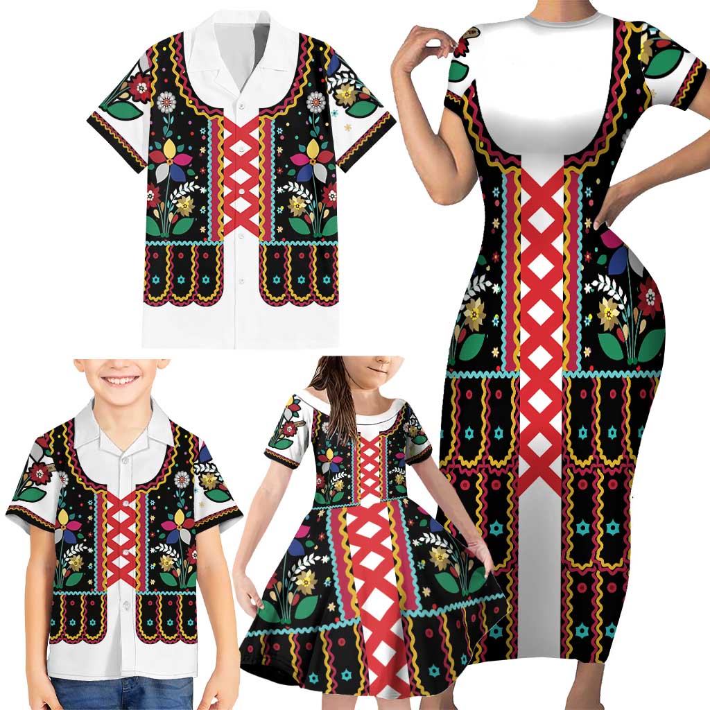 Vintage Polish Gorsecik Family Matching Short Sleeve Bodycon Dress and Hawaiian Shirt Slavic Floral Folk Art