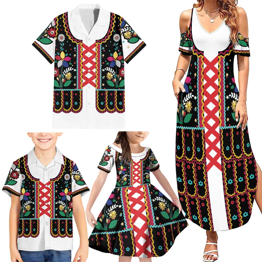 Vintage Polish Gorsecik Family Matching Summer Maxi Dress and Hawaiian Shirt Slavic Floral Folk Art