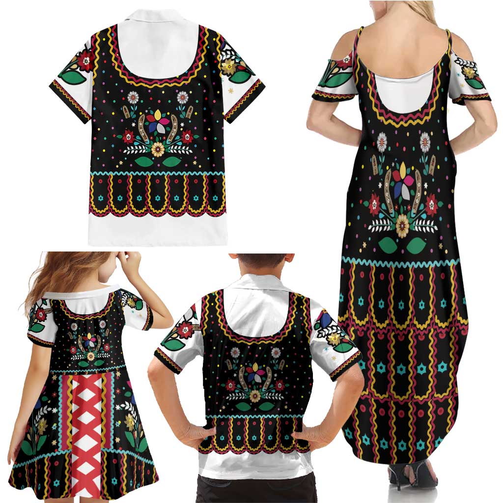 Vintage Polish Gorsecik Family Matching Summer Maxi Dress and Hawaiian Shirt Slavic Floral Folk Art