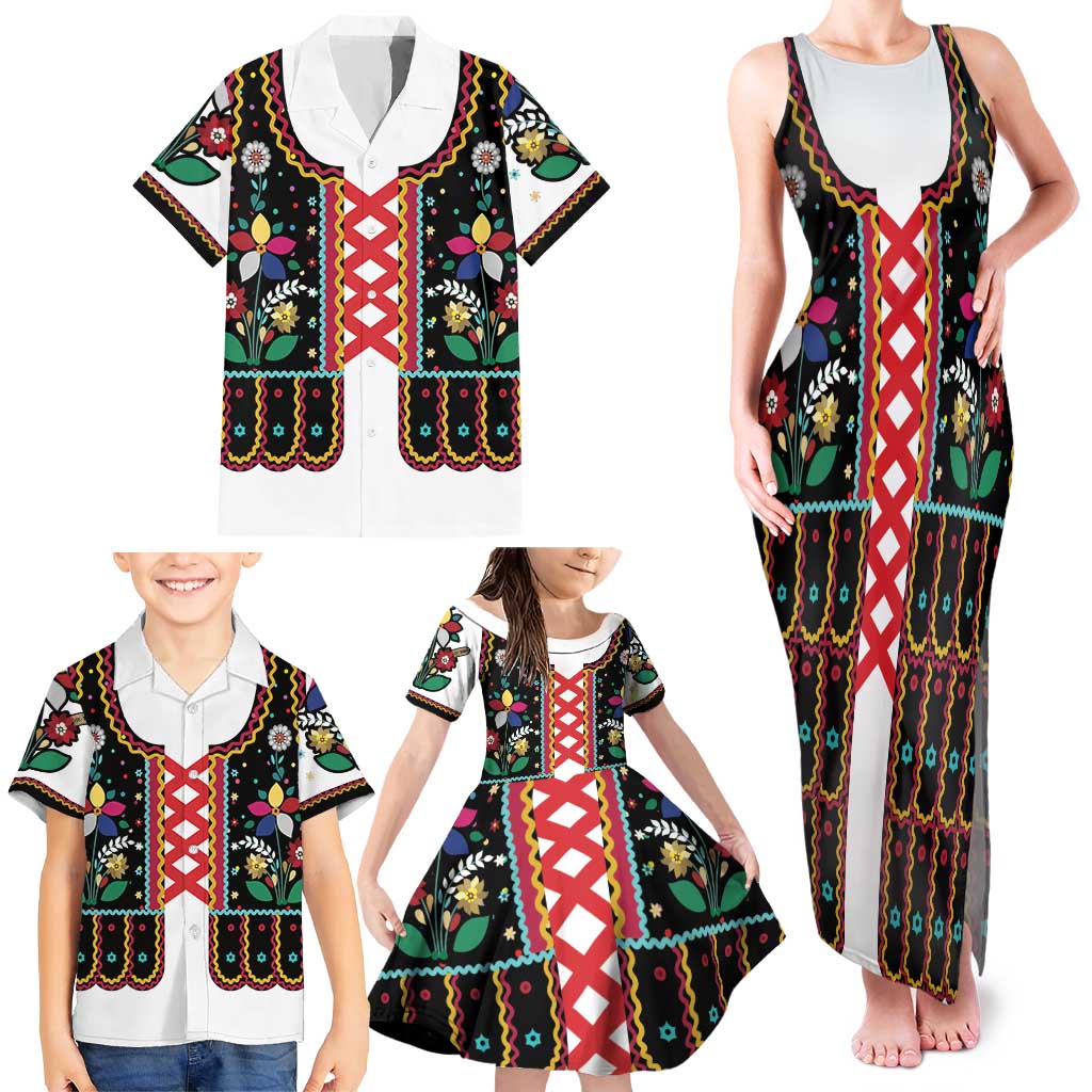 Vintage Polish Gorsecik Family Matching Tank Maxi Dress and Hawaiian Shirt Slavic Floral Folk Art