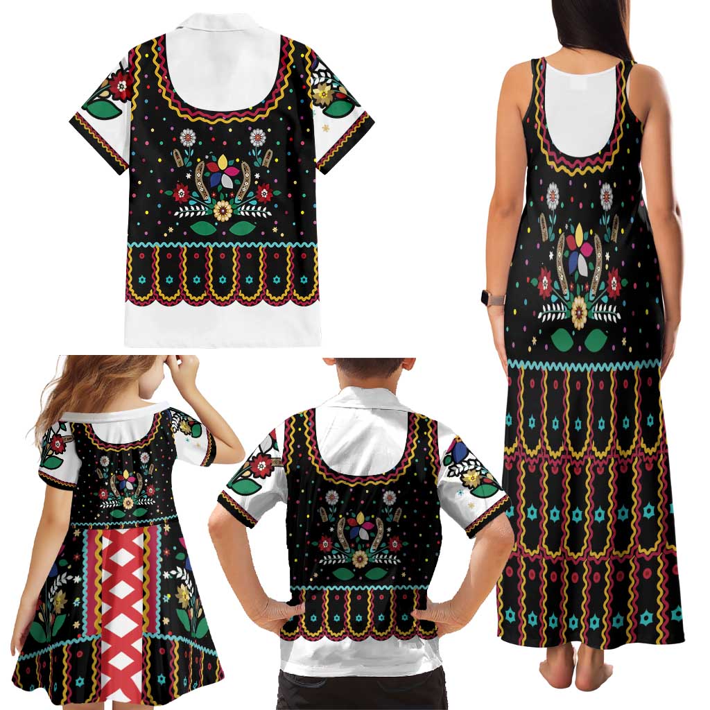 Vintage Polish Gorsecik Family Matching Tank Maxi Dress and Hawaiian Shirt Slavic Floral Folk Art