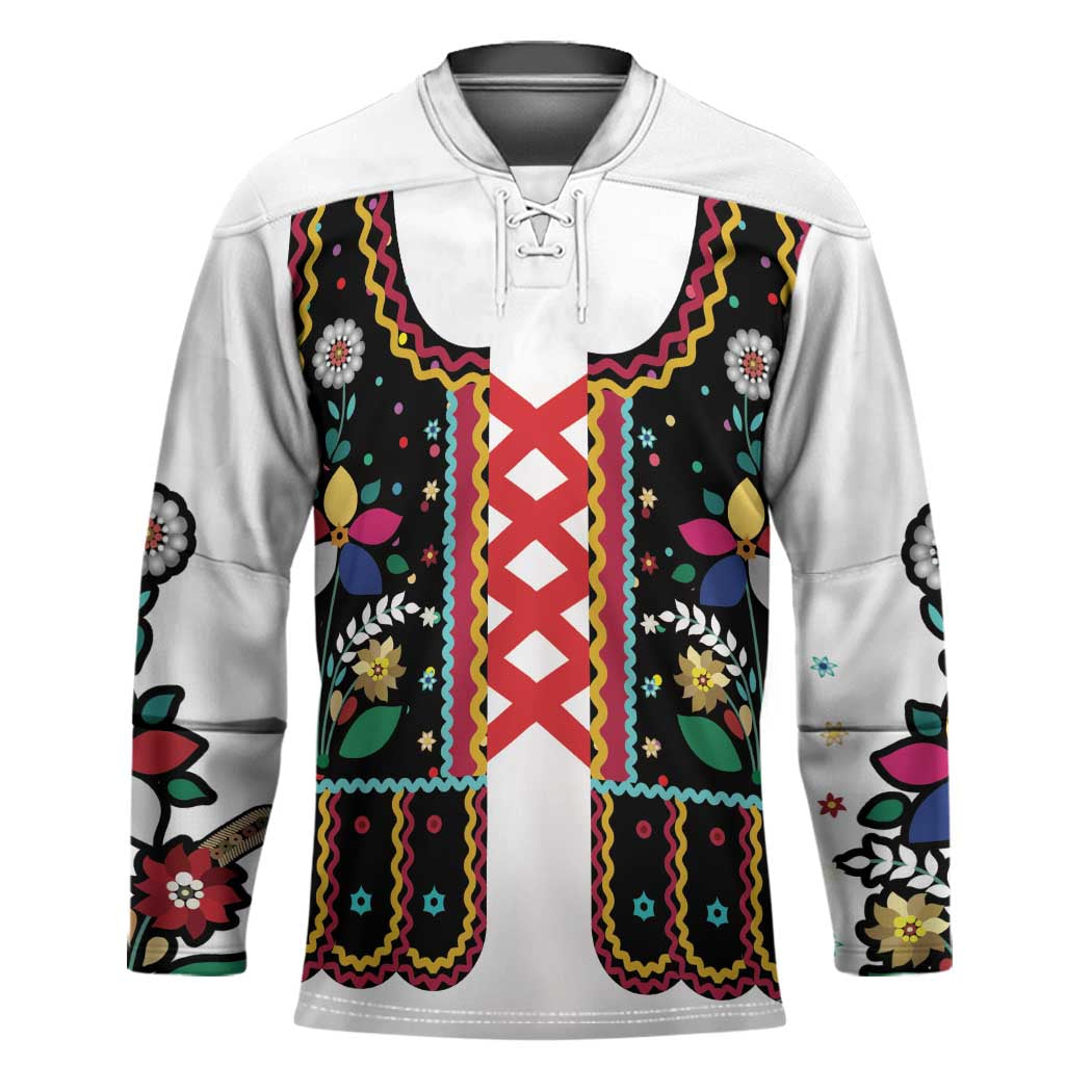 Vintage Polish Gorsecik Hockey Jersey Slavic Floral Folk Art
