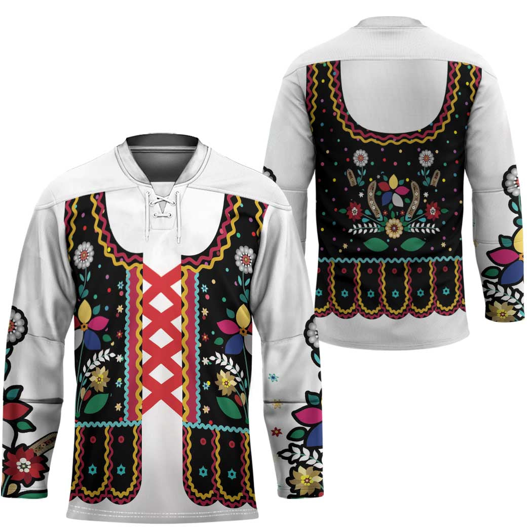 Vintage Polish Gorsecik Hockey Jersey Slavic Floral Folk Art