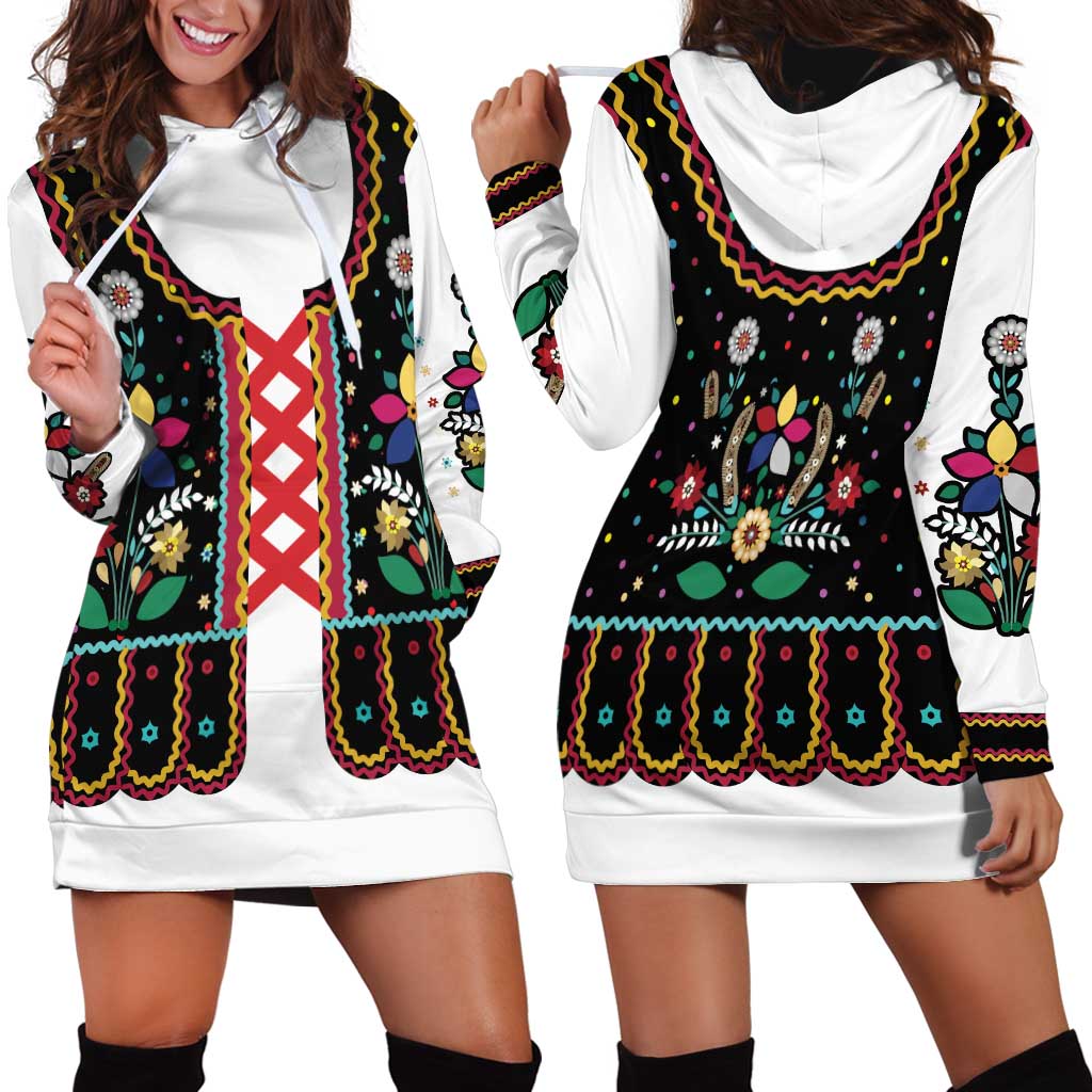 Vintage Polish Gorsecik Hoodie Dress Slavic Floral Folk Art