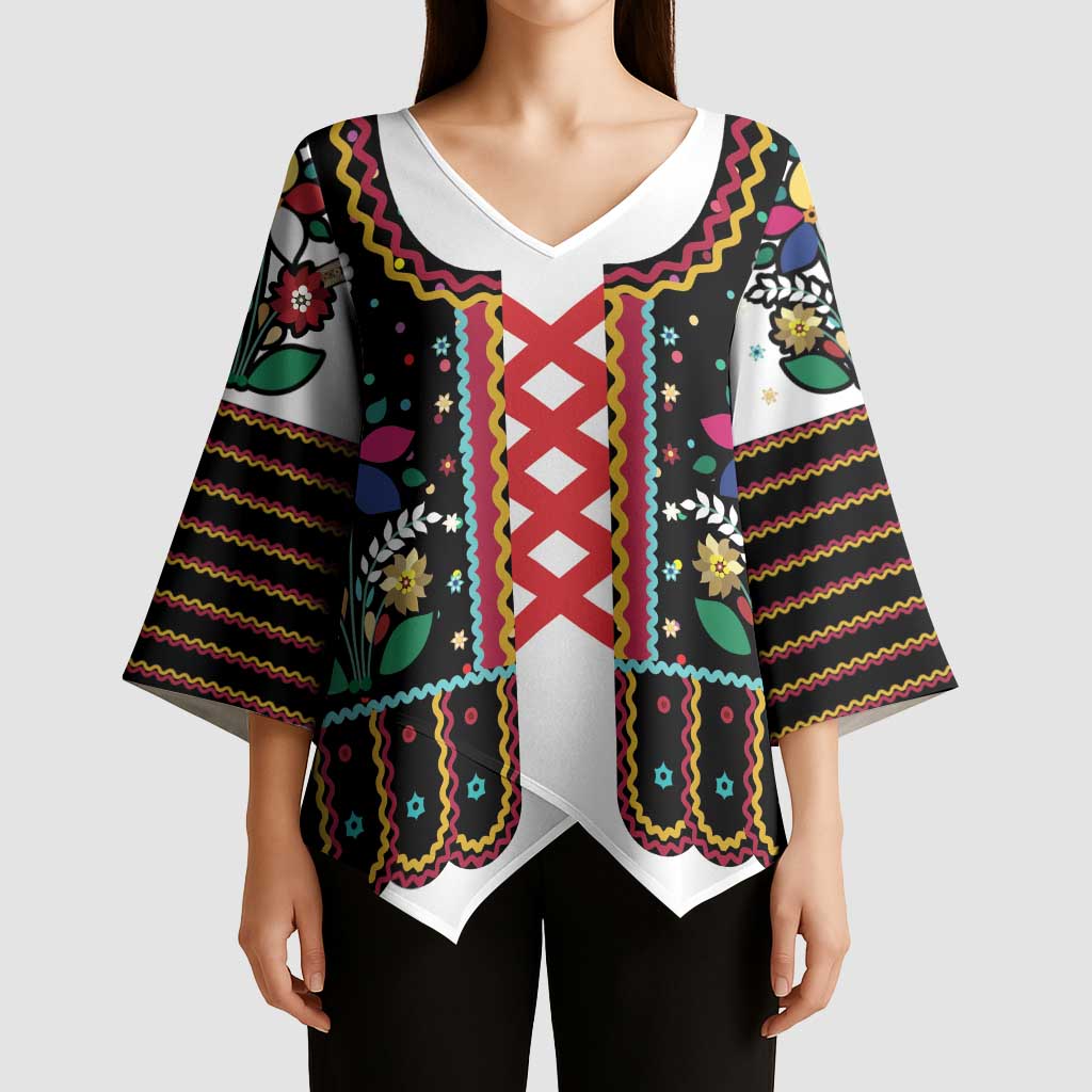 Vintage Polish Gorsecik Kimono Sleeve Blouse Slavic Floral Folk Art