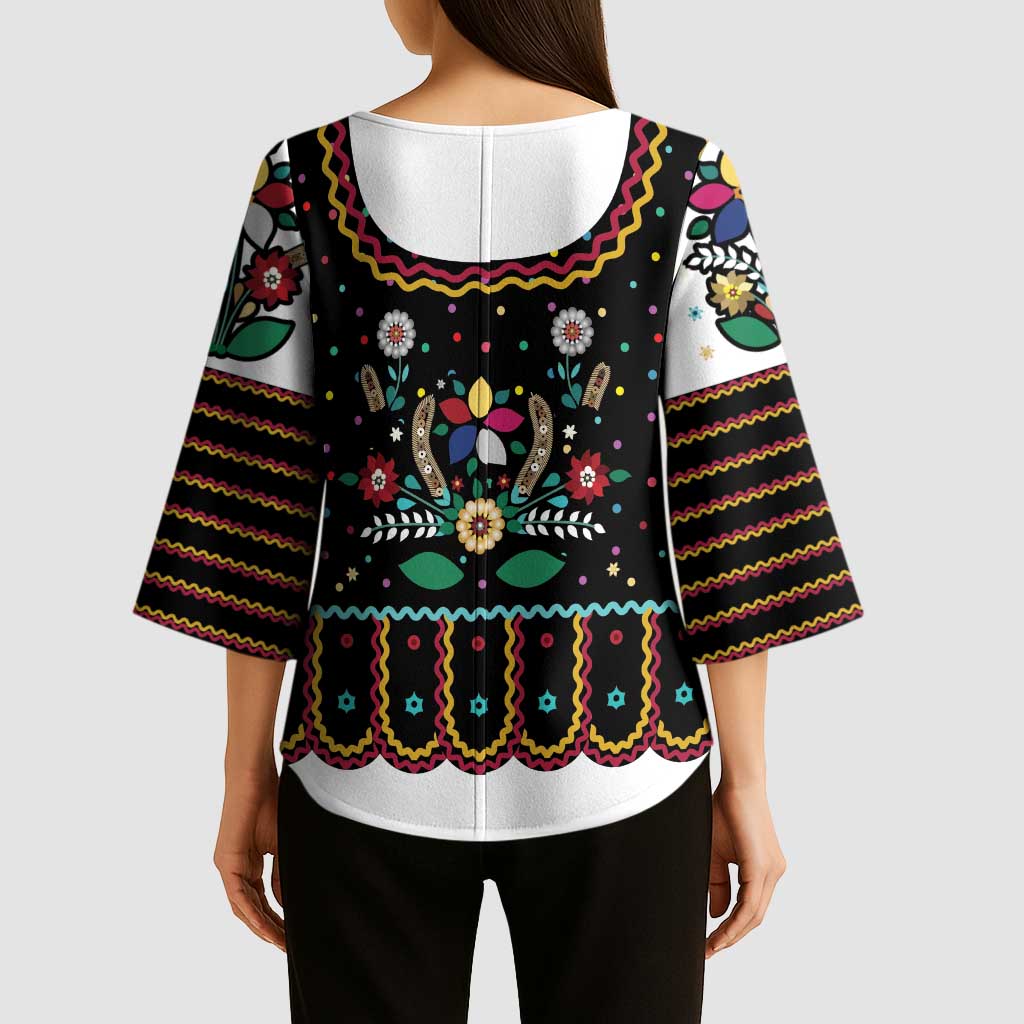 Vintage Polish Gorsecik Kimono Sleeve Blouse Slavic Floral Folk Art