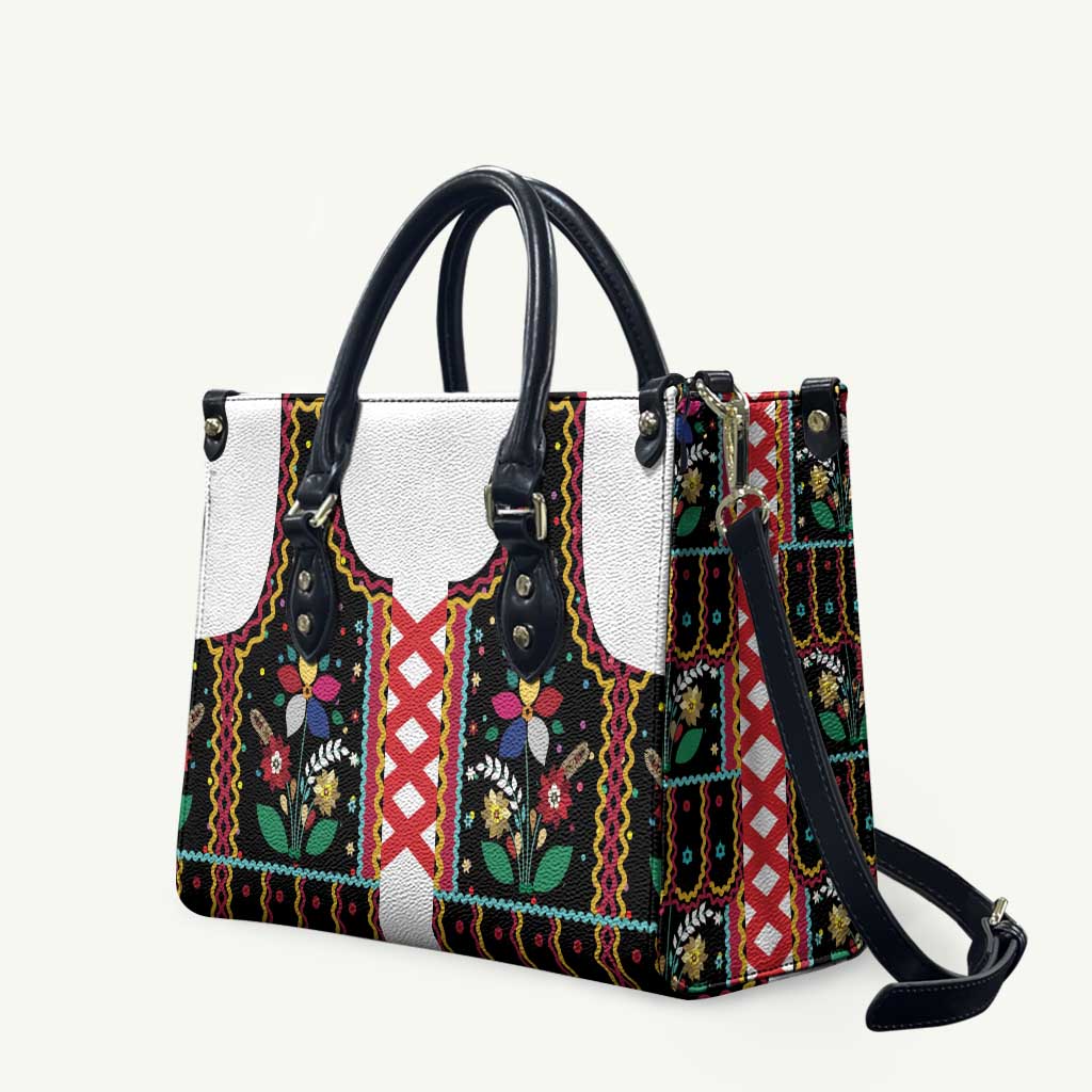 Vintage Polish Gorsecik Leather Bag Slavic Floral Folk Art