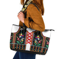 Vintage Polish Gorsecik Leather Tote Bag Slavic Floral Folk Art