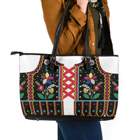 Vintage Polish Gorsecik Leather Tote Bag Slavic Floral Folk Art