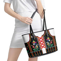 Vintage Polish Gorsecik Leather Tote Bag Slavic Floral Folk Art