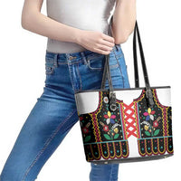Vintage Polish Gorsecik Leather Tote Bag Slavic Floral Folk Art