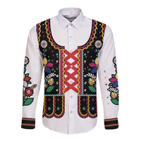 Vintage Polish Gorsecik Long Sleeve Button Shirt Slavic Floral Folk Art