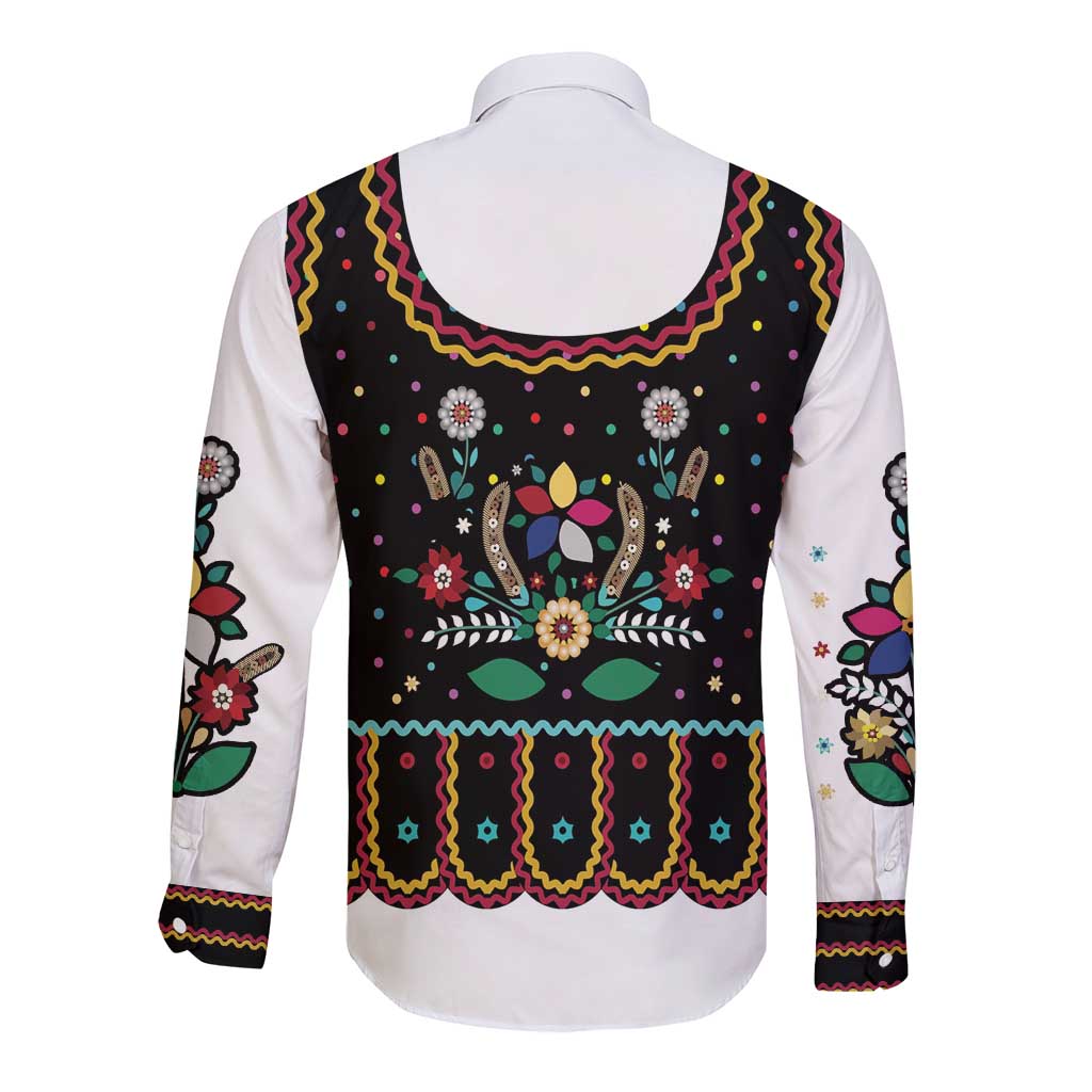 Vintage Polish Gorsecik Long Sleeve Button Shirt Slavic Floral Folk Art