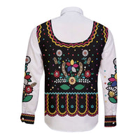 Vintage Polish Gorsecik Long Sleeve Button Shirt Slavic Floral Folk Art