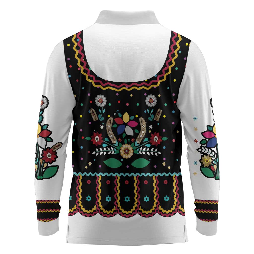 Vintage Polish Gorsecik Long Sleeve Polo Shirt Slavic Floral Folk Art