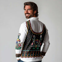 Vintage Polish Gorsecik Long Sleeve Polo Shirt Slavic Floral Folk Art
