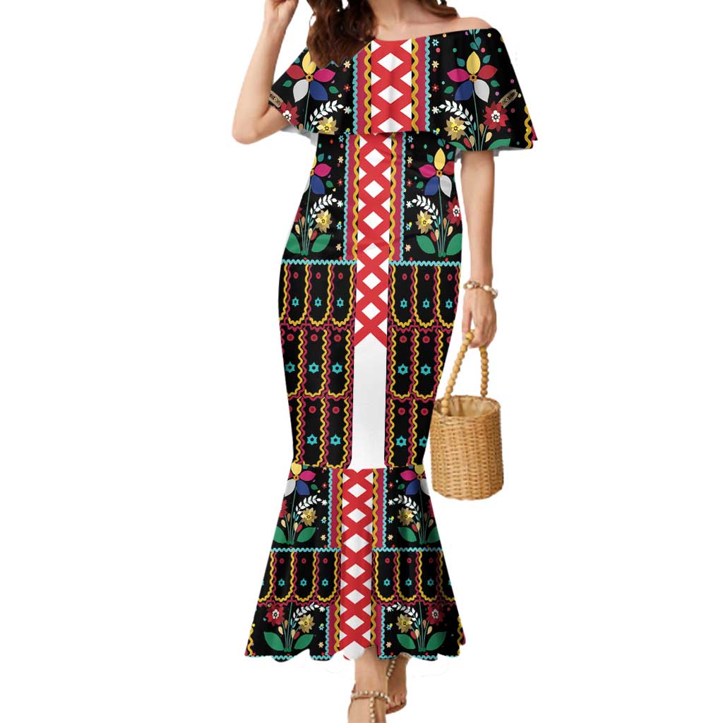 Vintage Polish Gorsecik Mermaid Dress Slavic Floral Folk Art