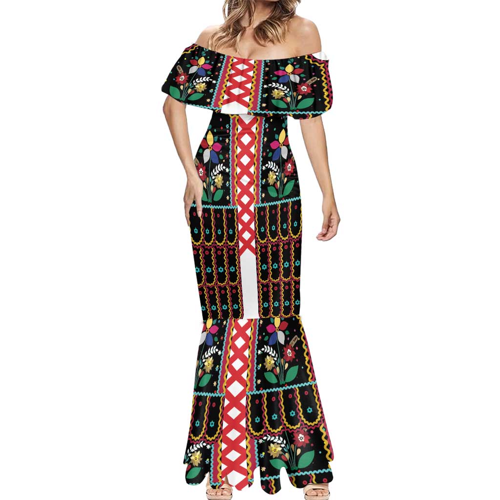 Vintage Polish Gorsecik Mermaid Dress Slavic Floral Folk Art