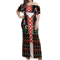 Vintage Polish Gorsecik Off Shoulder Maxi Dress Slavic Floral Folk Art