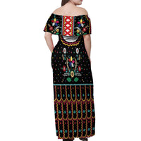 Vintage Polish Gorsecik Off Shoulder Maxi Dress Slavic Floral Folk Art