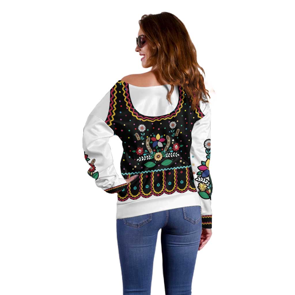 Vintage Polish Gorsecik Off Shoulder Sweater Slavic Floral Folk Art