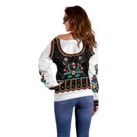 Vintage Polish Gorsecik Off Shoulder Sweater Slavic Floral Folk Art