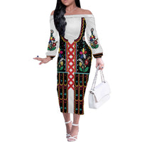 Vintage Polish Gorsecik Off The Shoulder Long Sleeve Dress Slavic Floral Folk Art