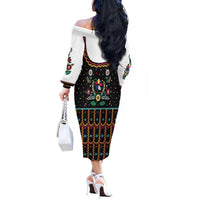 Vintage Polish Gorsecik Off The Shoulder Long Sleeve Dress Slavic Floral Folk Art