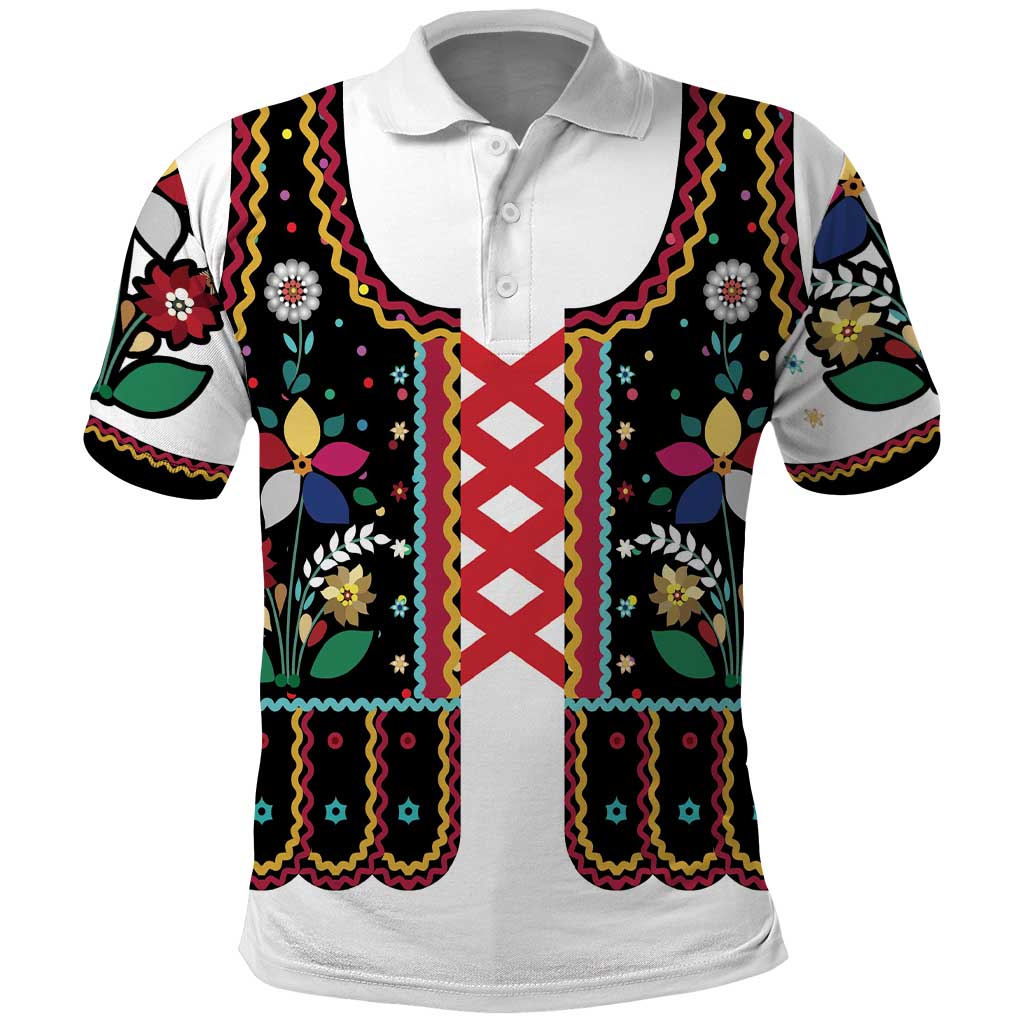 Vintage Polish Gorsecik Polo Shirt Slavic Floral Folk Art