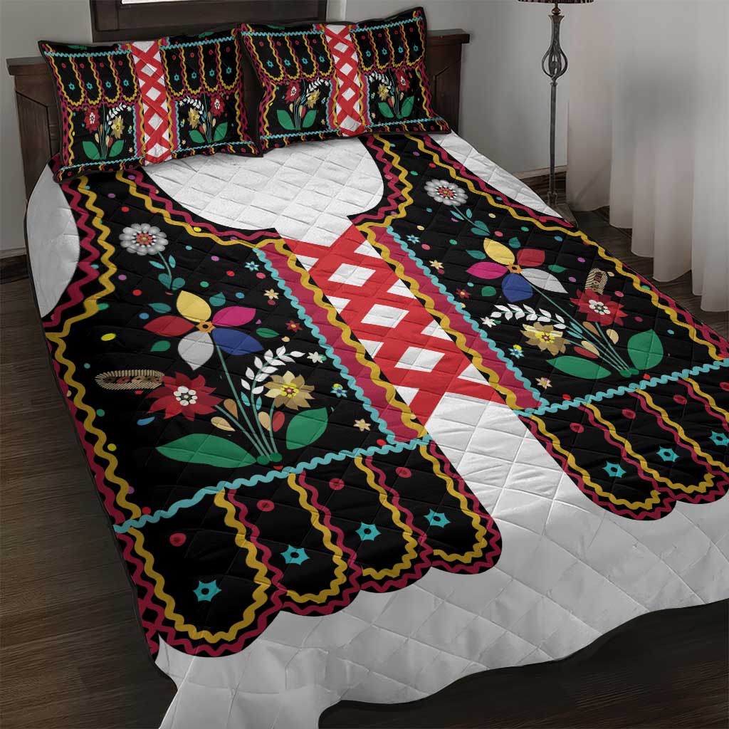 Vintage Polish Gorsecik Quilt Bed Set Slavic Floral Folk Art