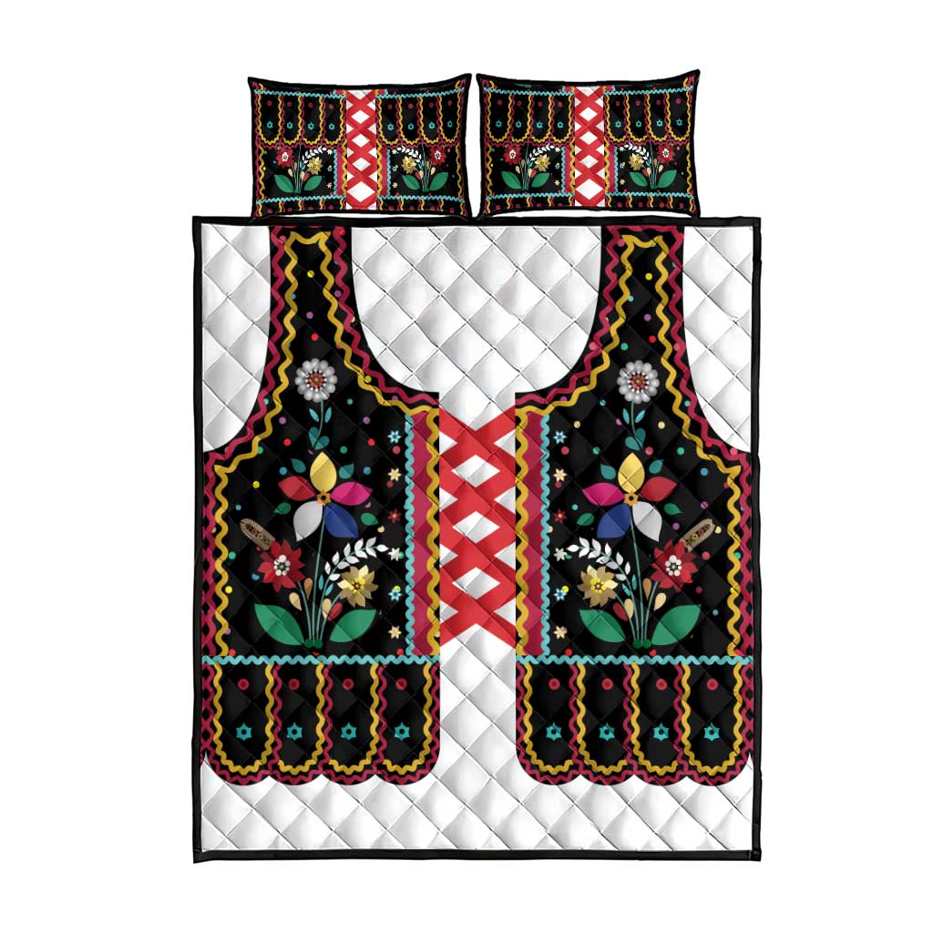 Vintage Polish Gorsecik Quilt Bed Set Slavic Floral Folk Art
