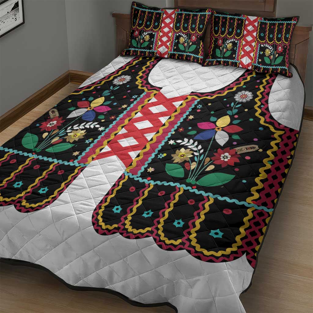 Vintage Polish Gorsecik Quilt Bed Set Slavic Floral Folk Art